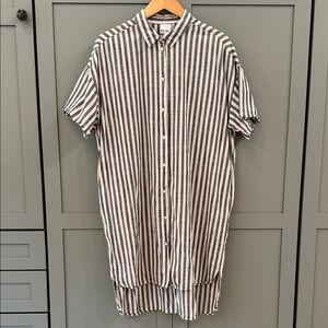 Chambray and White Striped Oversized Shirt Dress